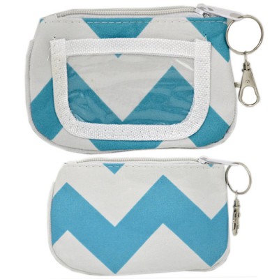 180633-AQUA/WHITE CHEVRON DESIGN ID HOLDER W/KEY CHAIN WALLET PURSE